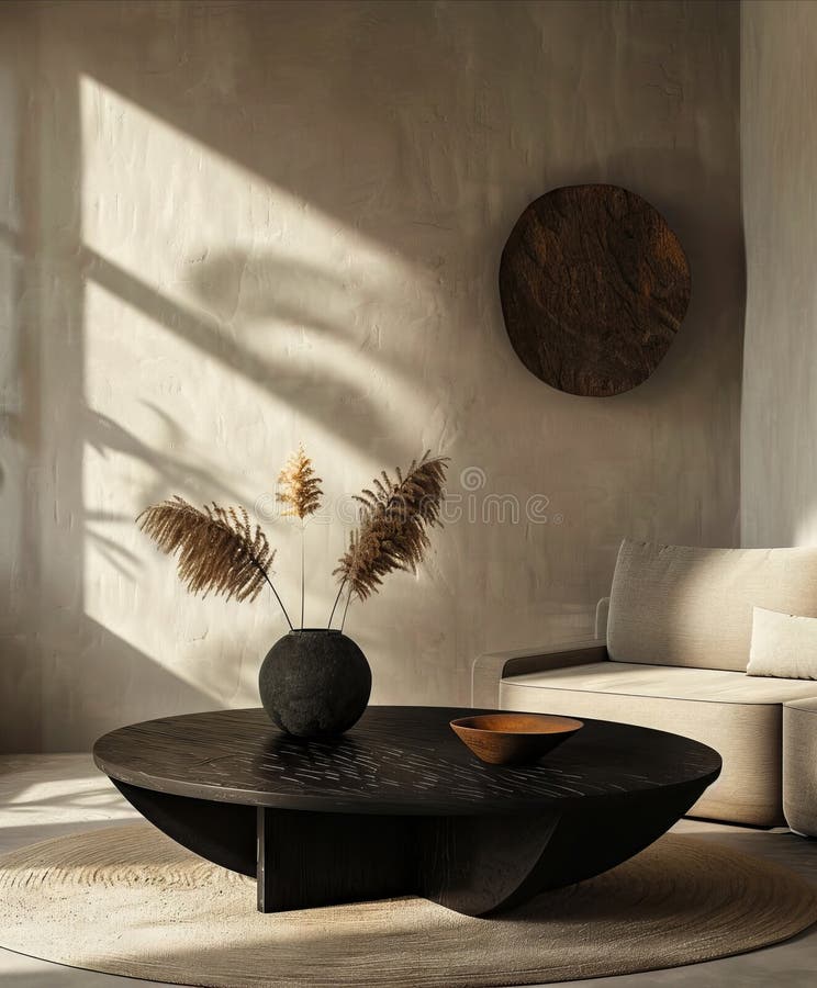 A living room with a round table and a couch stock photography