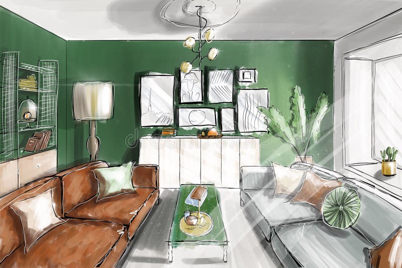 modern living room sketch