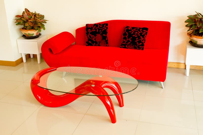 Living Room Sofas and Red Pillows Stock Image Image of floor, fancy