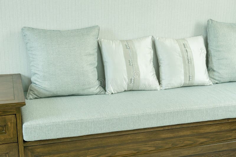 White and Gray Decorative Pillows on Sofa in the Living Room Stock Image Image of elegant