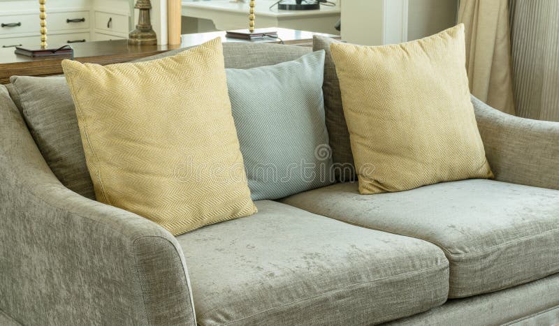 Gray Sofa Yellow Pillows Living Room