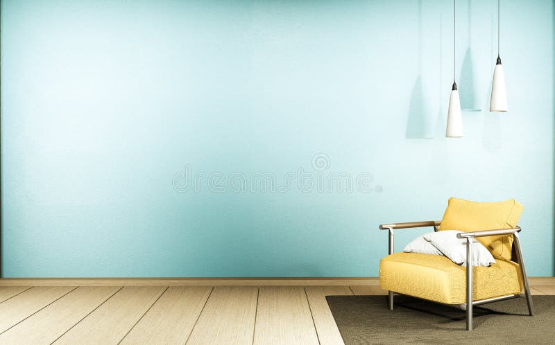 Room Living Room with Yellow Sofa and Decor on Mint Wall Background, 3D  Rendering Stock Illustration - Illustration of home, apartment: 175582601