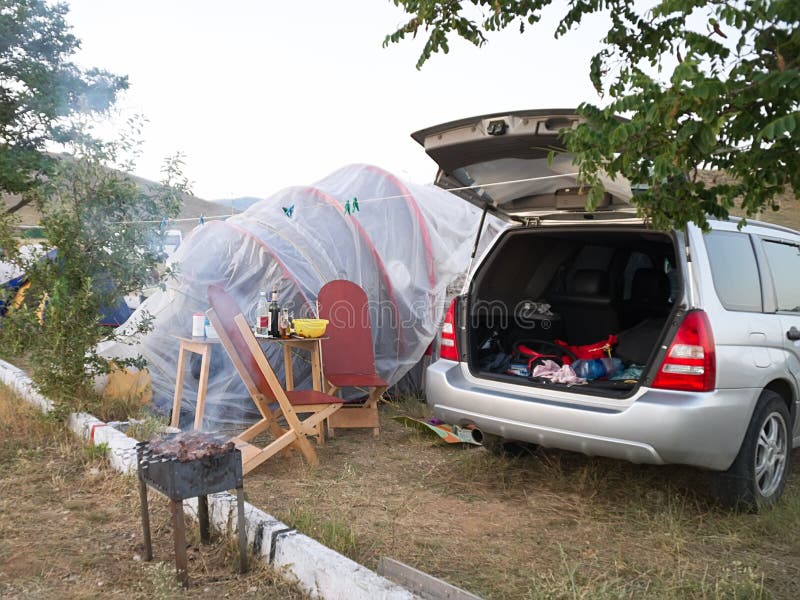 Living in a tent stock images