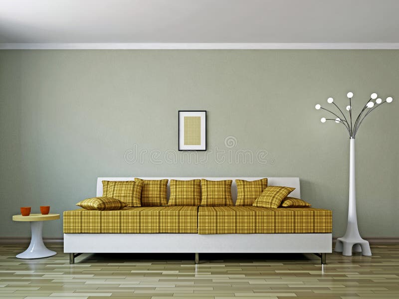Livingroom with sofa and a lamp royalty free illustration