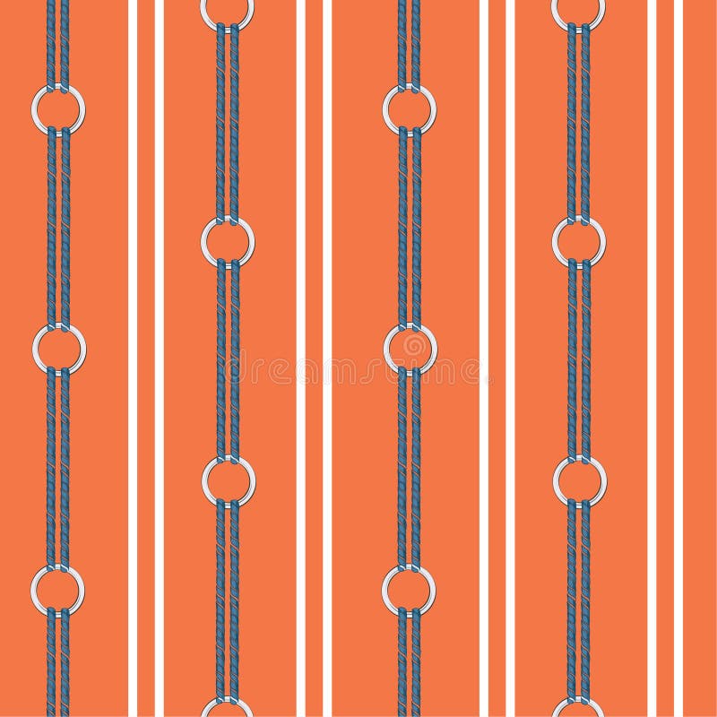 Livlig orange sömlös vektormodellbakgrund med den utdragna kedjan för hand och nautiskt rep för sommar i vertikalt band vektor illustrationer Livlig orange sömlös vektormodellbakgrund med den utdragna kedjan för hand och nautiskt rep för sommar i vertikalt band vektor illustrationer
