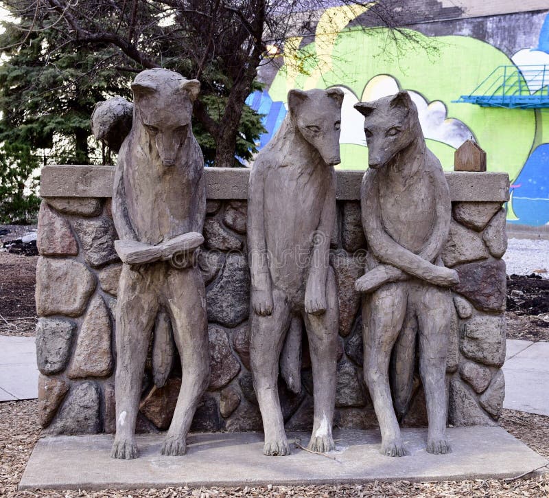 This is a Winter picture of the public art piece titled: Livonian Wolves at the Leaping Wall located in the South Loop neighborhood of Chicago, Illinois in Cook Coumty. This stone sculpture was the work of Ellen Nesvick, it was installed in the 1990’s. This picture was taken on Frbruary 25, 2018. This is a Winter picture of the public art piece titled: Livonian Wolves at the Leaping Wall located in the South Loop neighborhood of Chicago, Illinois in Cook Coumty. This stone sculpture was the work of Ellen Nesvick, it was installed in the 1990’s. This picture was taken on Frbruary 25, 2018.