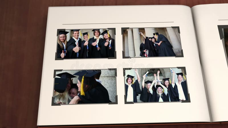 Livre avec des vidéos d'obtention du diplôme illustration stock