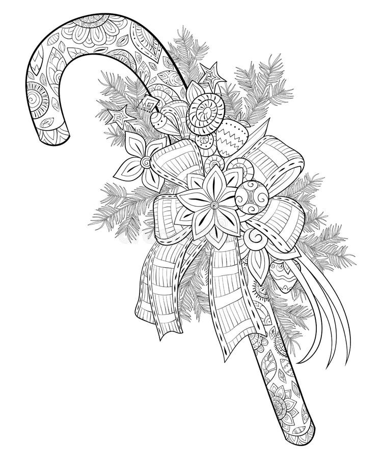 Livre de coloriage adulte, paginent une sucrerie mignonne de Noël avec les jouets de décoration, l'arc et les brunchs d'arbre de illustration libre de droits Livre de coloriage adulte, paginent une sucrerie mignonne de Noël avec les jouets de décoration, l'arc et les brunchs d'arbre de illustration libre de droits