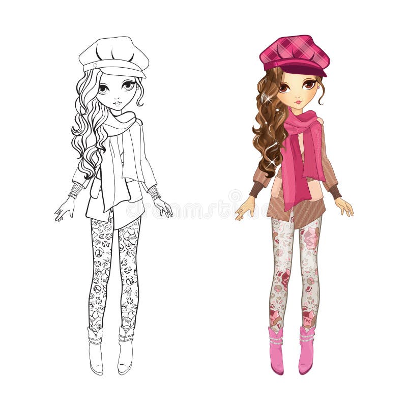 Livre De Coloriage De Fille Dans Le Manteau Illustration de Vecteur