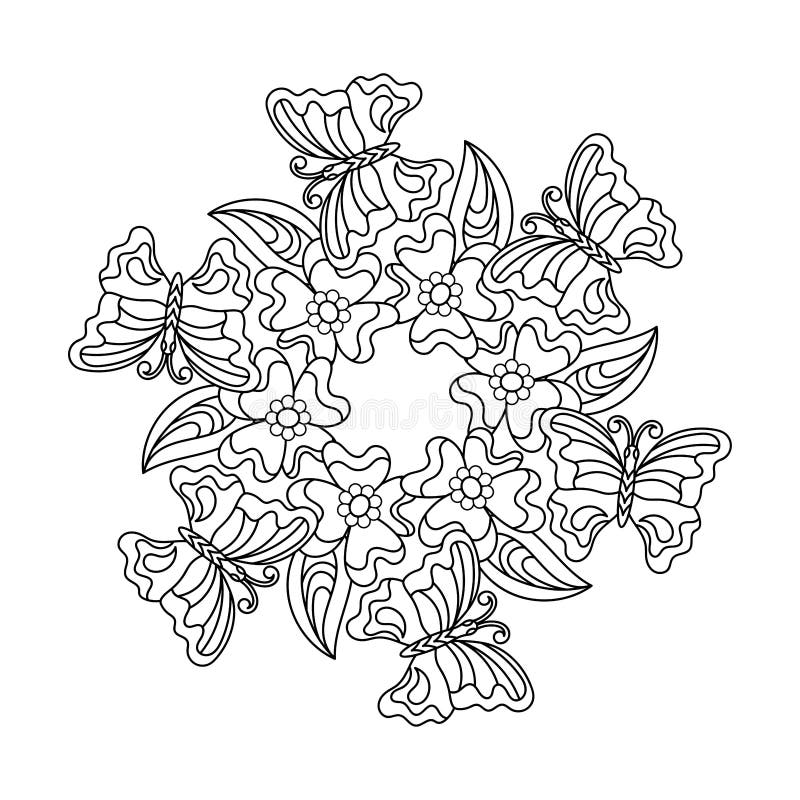 Mandala Des Fleurs Et Des Papillons Livre De Coloriage Pour L'adulte  Illustration de Vecteur - Illustration du livre, dessin: 115668718