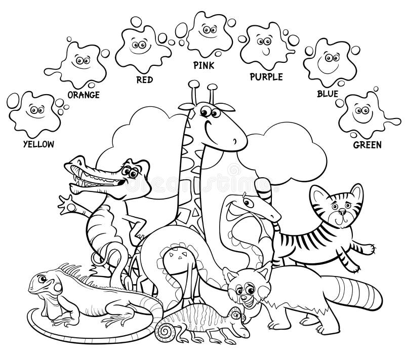Livre de coloriage principal de couleurs avec des animaux illustration stock Livre de coloriage principal de couleurs avec des animaux illustration stock
