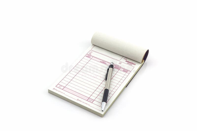Invoice book which open blank page with pen on white background. Invoice book which open blank page with pen on white background.