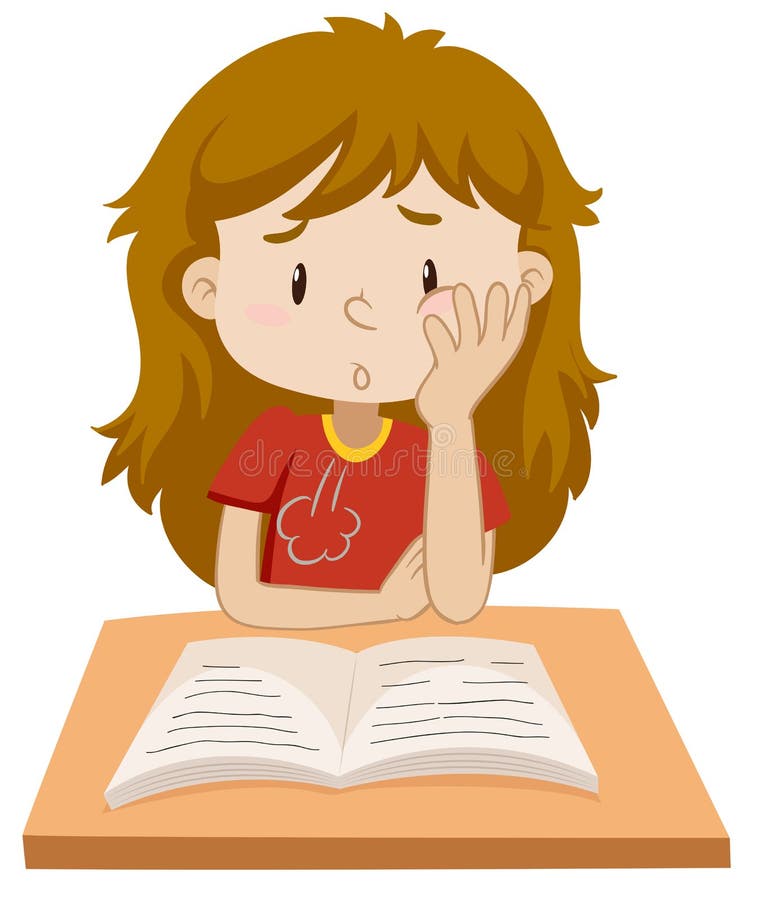 Livre de lecture de fille sur la table illustration stock Livre de lecture de fille sur la table illustration stock