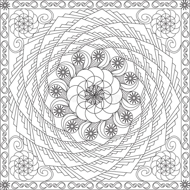 Livre de page de coloration pour l'illustration en spirale géométrique de vecteur de conception de fleur de format carré d'adulte