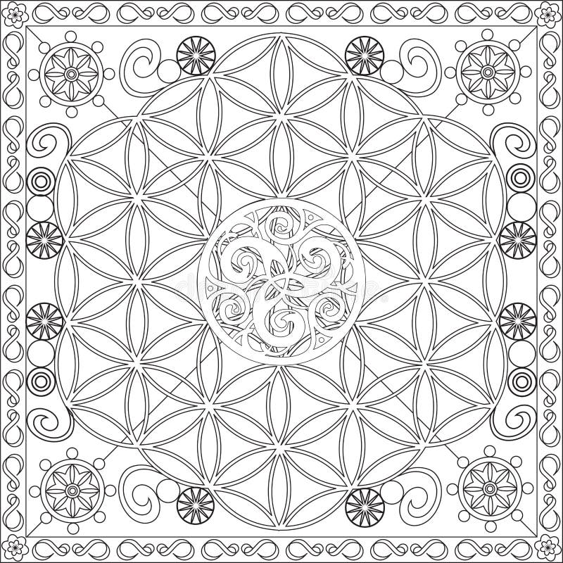 Livre de page de coloration pour la fleur carrée de format d'adultes de la vie Mandala Design Vector Illustration