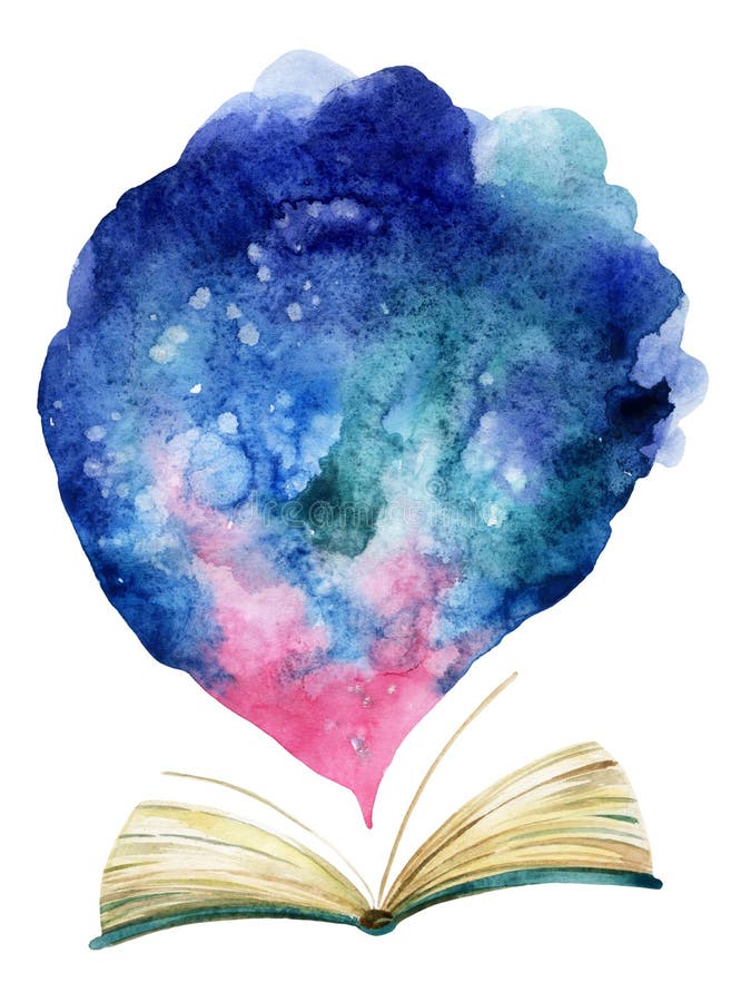 Livre ouvert d'aquarelle avec le nuage magique illustration de vecteur Livre ouvert d'aquarelle avec le nuage magique illustration de vecteur