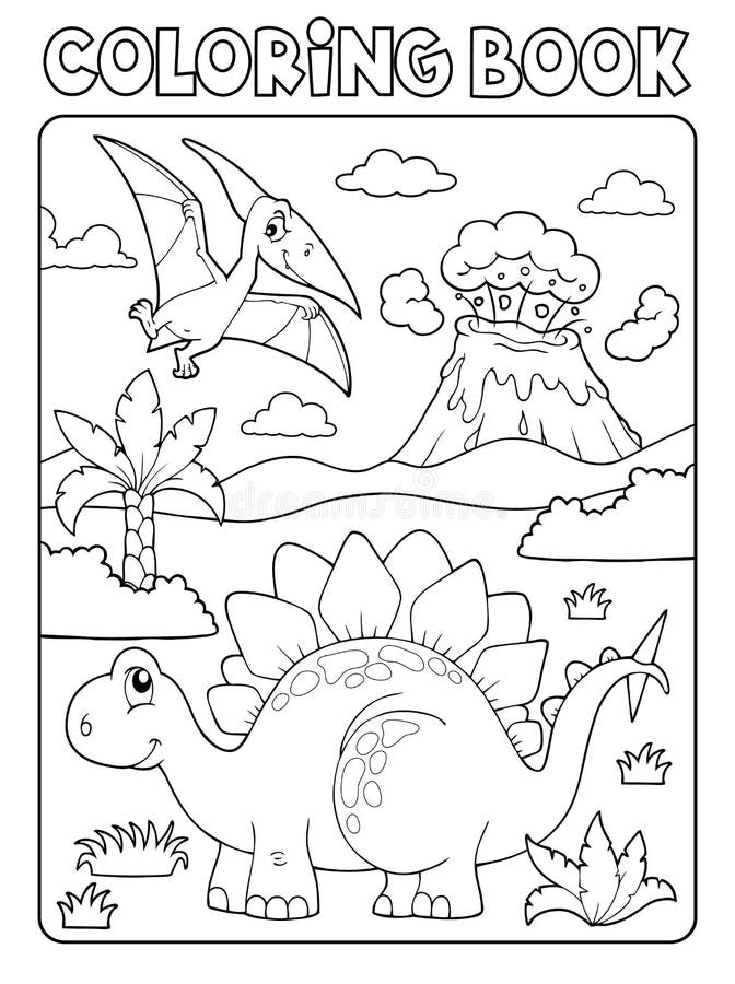 desenho de dinossauro fofo na floresta para colorir 12804575 Vetor