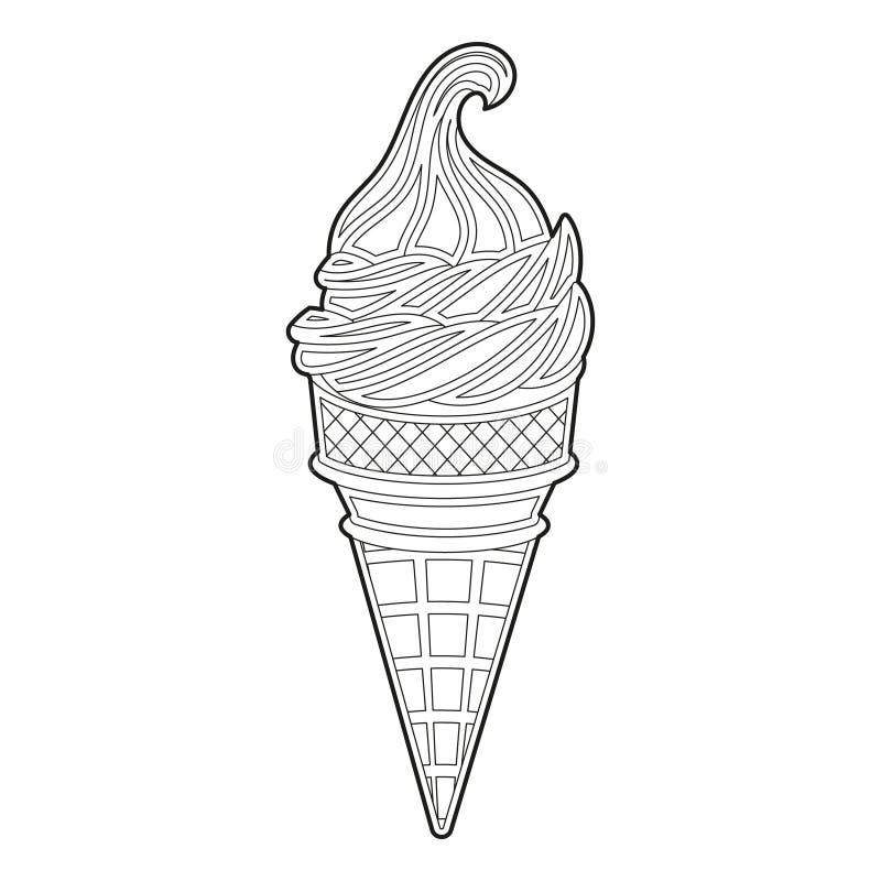 Cone De Sorvete Kawaii Na Página Colorida Do Estilo De Rabisco Ilustração  do Vetor - Ilustração de waffle, doce: 216041569