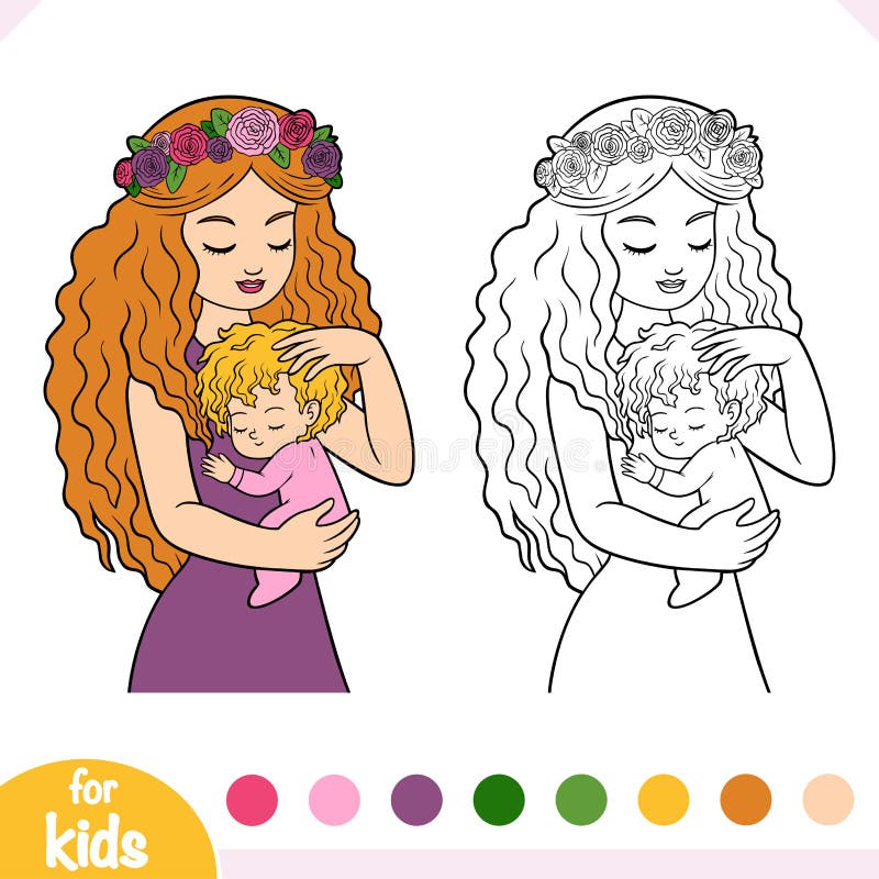 Livro para colorir para crianças, Mãe e filha ilustração stock