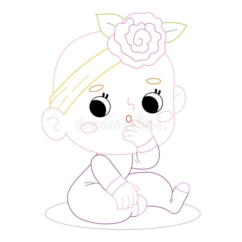 Desenho de Garota de desenho animado com flor para colorir