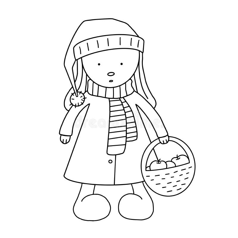 Ilustração vetorial de boneca contorno preto e branco livro de colorir de  boneca ou página para crianças