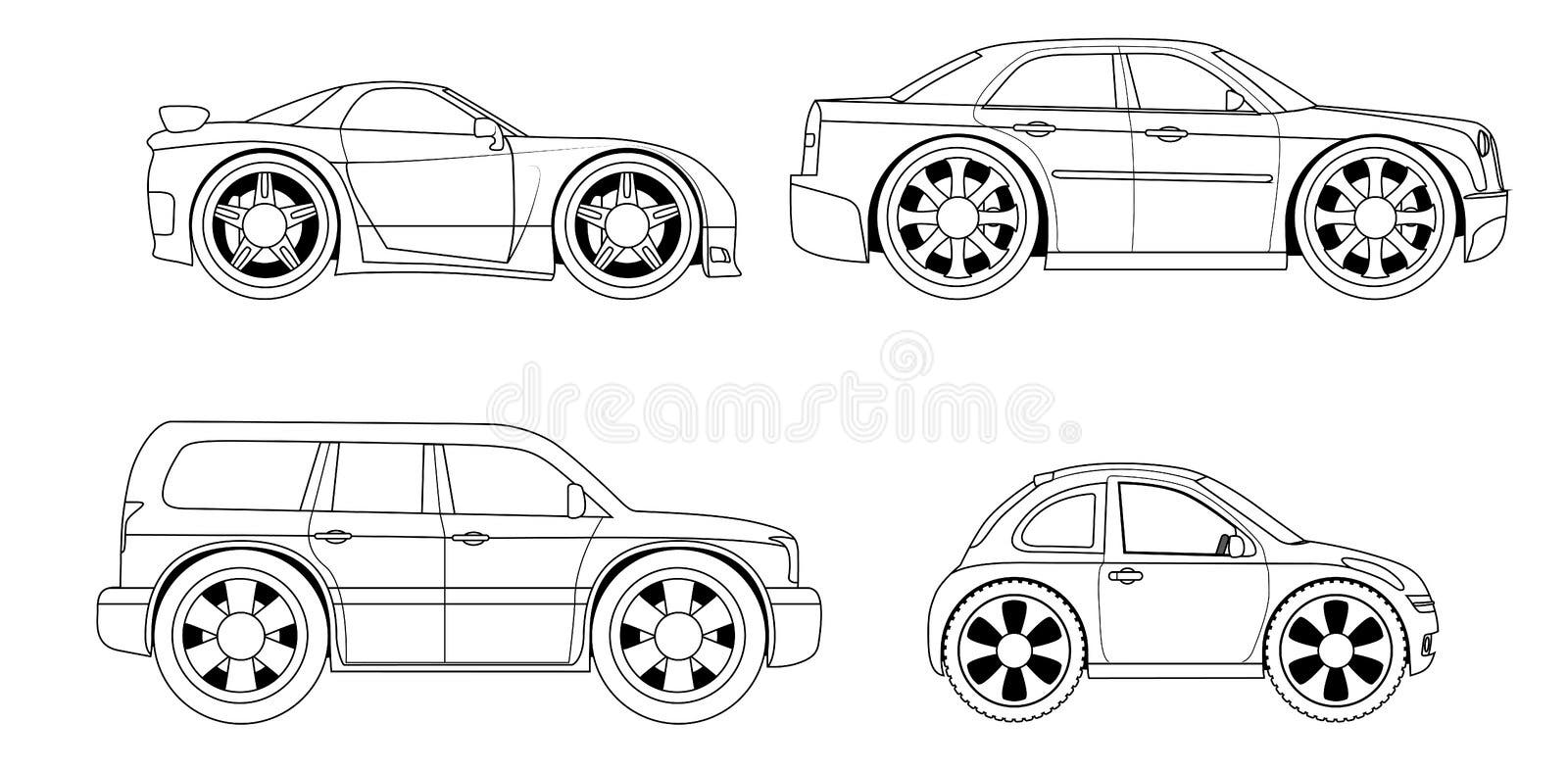 Desenhos bonitos em preto e branco para colorir carros para crianças