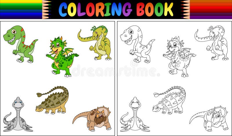 A Ilustração Do Vetor Dos Desenhos Animados Do Livro Para Colorir Do  Dinossauro Ajustou 1 Ilustração do Vetor - Ilustração de diferente, dino:  85940255