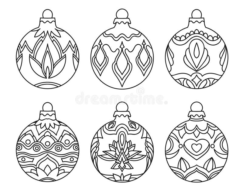 Branco Preto Ajustado Do Desenho Do Ornamento Do Natal Ilustração Stock -  Ilustração de artesanal, ornamento: 62775957