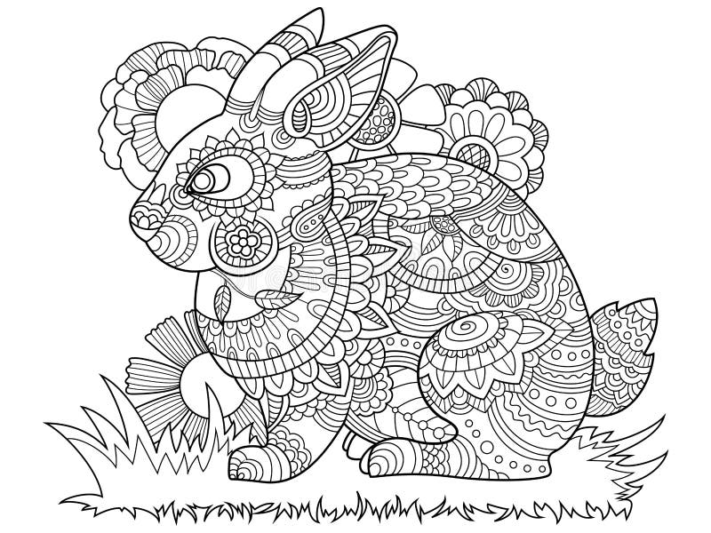 Coelho realista com padrões bonitos - Coelhos - Coloring Pages for Adults