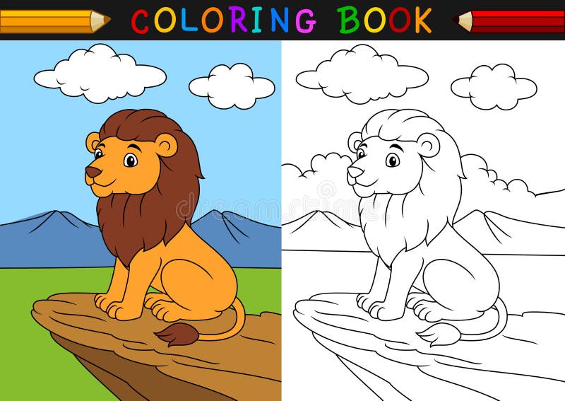 Livro para colorir do leão dos desenhos animados ilustração do vetor Livro para colorir do leão dos desenhos animados ilustração do vetor