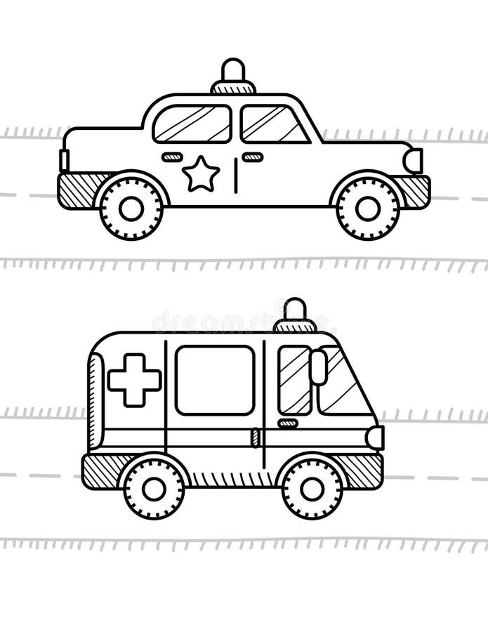 Página para colorir com carro de polícia dos desenhos animados