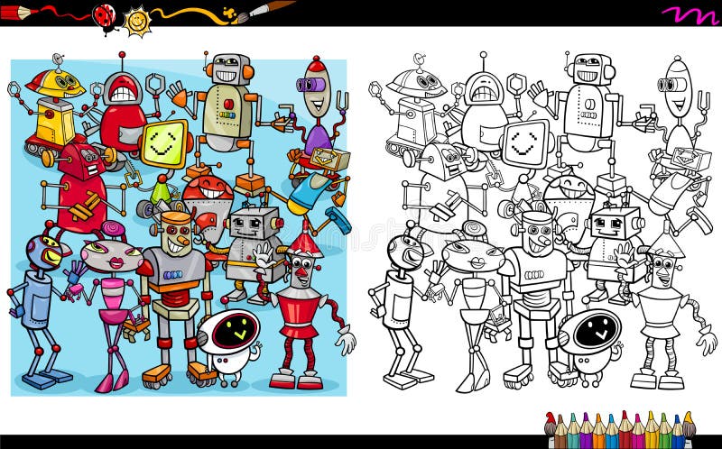 Livro para colorir dos caráteres do robô ilustração royalty free Livro para colorir dos caráteres do robô ilustração royalty free