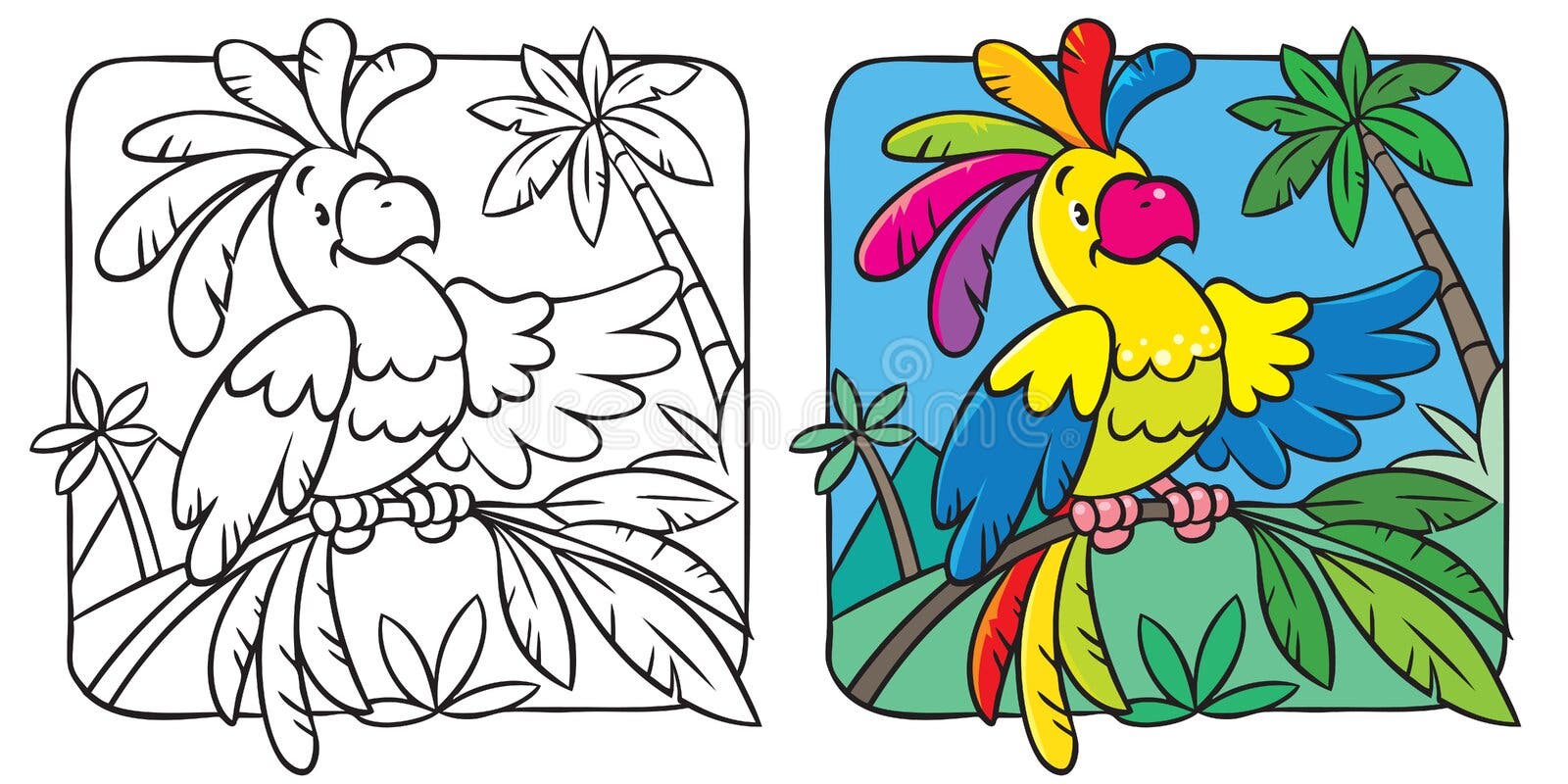 Teste Padrão Colorido E Preto E Branco Para Colorir Desenho Da Fantasia De  Pares Dos Pássaros Folha Para Crianças E Adultos Ilustração do Vetor -  Ilustração de animal, papel: 123569398