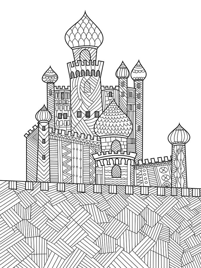 Livro para colorir medieval do castelo para o vetor dos adultos ilustração stock Livro para colorir medieval do castelo para o vetor dos adultos ilustração stock