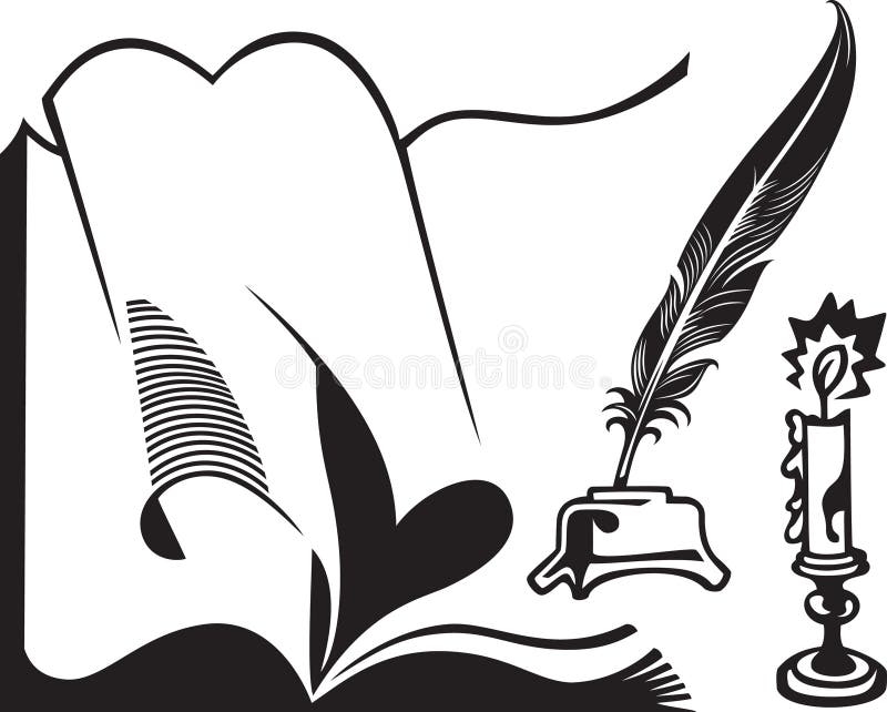 Livro, quill e vela abertos ilustração do vetor Livro, quill e vela abertos ilustração do vetor
