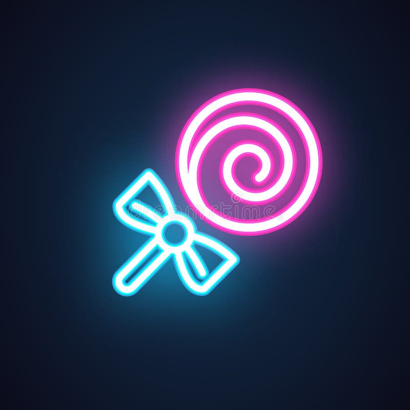 Lizak neonowa ikona Cukierek fluorescencyjna etykietka Partyjny symbol Deserowa świecąca reklama, signboard, rynek, sklepu znak ilustracji