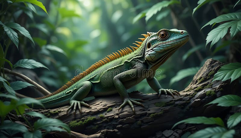 Lizarras verdes descansando en bosque exuberante imágenes de archivo libres de regalías