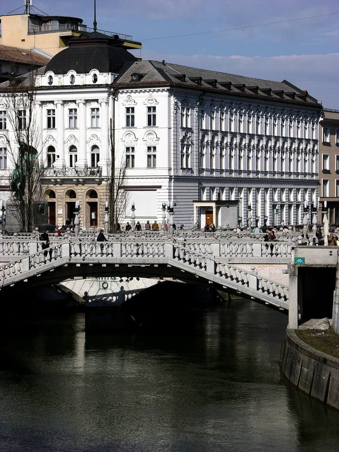 Ljubljana city center, river Ljubljanica, Triple Bridge royalty free stock images Ljubljana city center, river Ljubljanica, Triple Bridge royalty free stock images