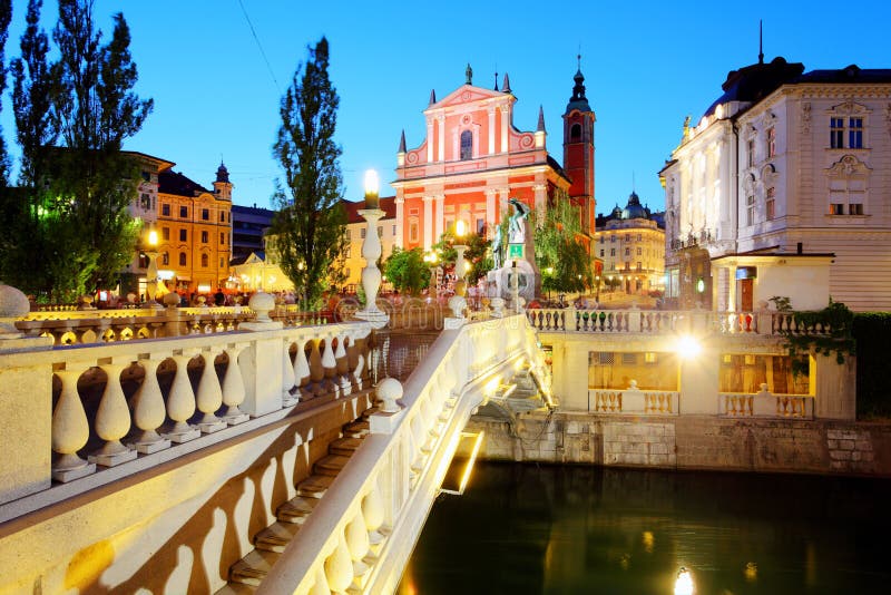 Ljubljana at night, Slovenia royalty free stock images Ljubljana at night, Slovenia royalty free stock images