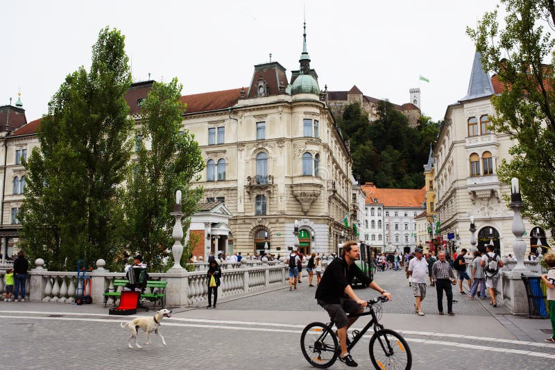 Ljubljana Slovenia - AUGUST 15, 2017 2015 - Ljubljana`s castle and old city view stock photos Ljubljana Slovenia - AUGUST 15, 2017 2015 - Ljubljana`s castle and old city view stock photos