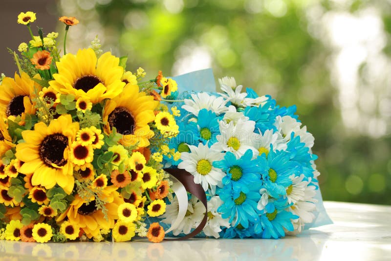 ljus blommayellow för härlig blå bukett arkivfoto ljus blommayellow för härlig blå bukett arkivfoto
