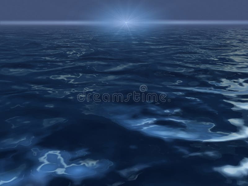 Fantasy alien scene with endless ocean surface with bright sun. Fantasy alien scene with endless ocean surface with bright sun