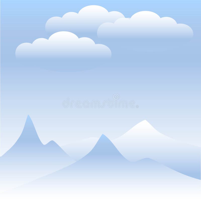 Ljus himmel- och bergbakgrund Blått och vitmoln och berg på blå himmel vektor stock illustrationer