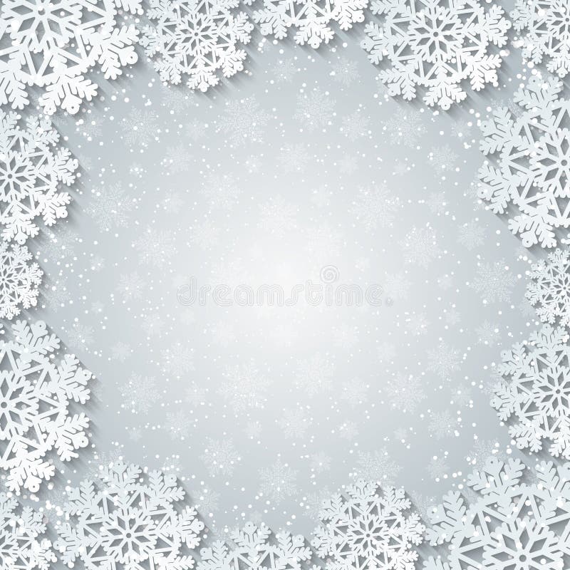 Ljus ram för vit fyrkant för vinter med pappers- för snitt snöflingagarnering ut royaltyfri illustrationer
