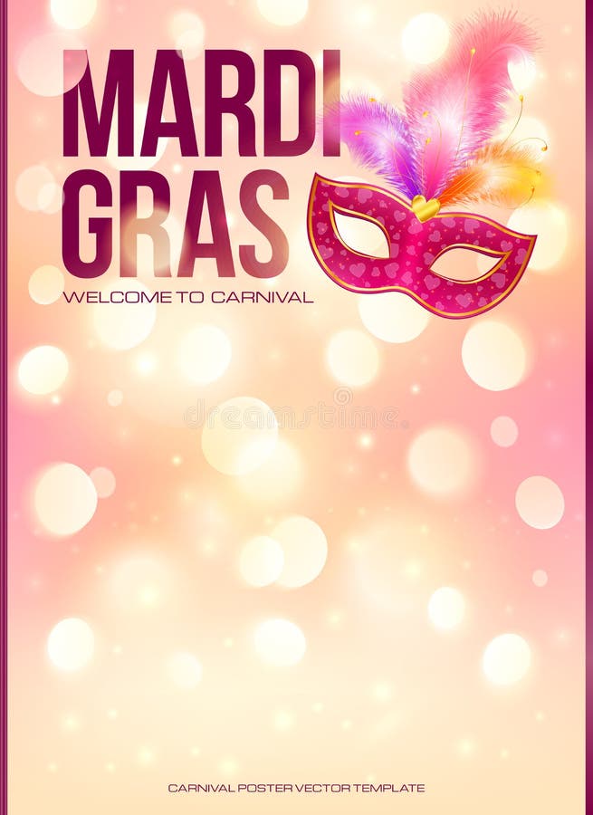 Ljus - rosa Mardi Gras affischmall med bokeh vektor illustrationer