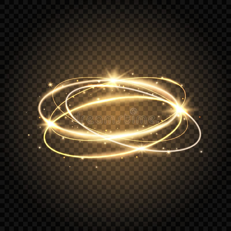 Ljus swirl Skinande spiral för glöd Guld- cirkellinje Glödande magisk brandcirkel Gnistrandevirvelslinga Ljus cirkelram med vektor illustrationer