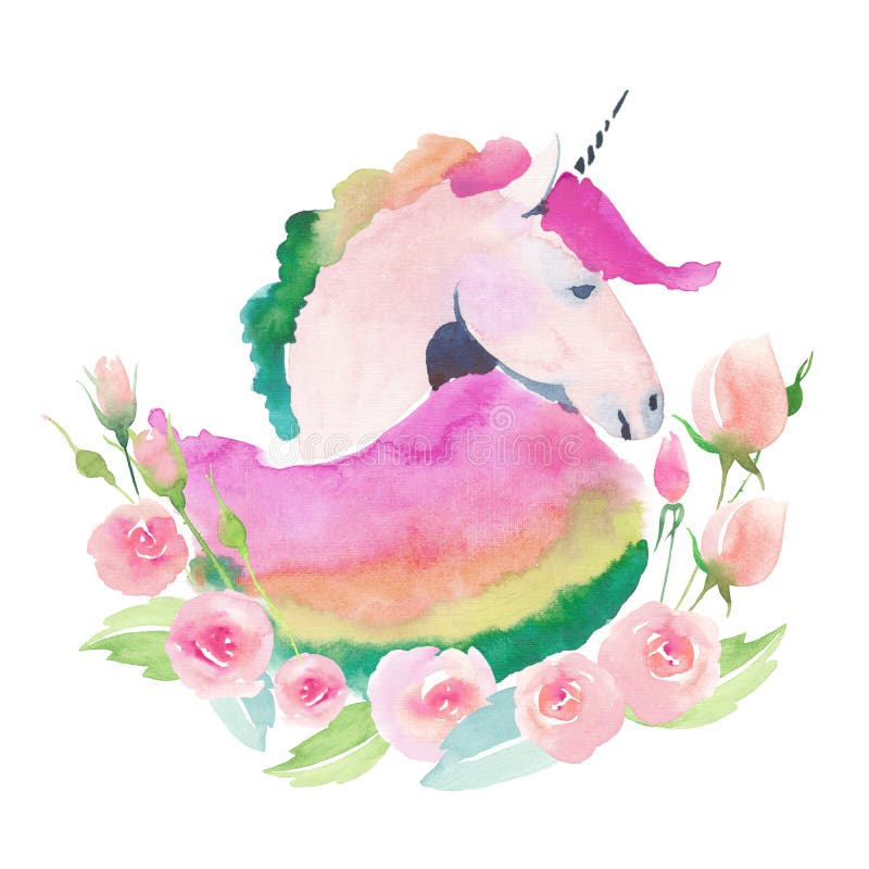 Ljus älskvärd gullig felik magisk färgrik modell av enhörningen med den pastellfärgade gulliga härliga blommavattenfärgen för vår vektor illustrationer Ljus älskvärd gullig felik magisk färgrik modell av enhörningen med den pastellfärgade gulliga härliga blommavattenfärgen för vår vektor illustrationer