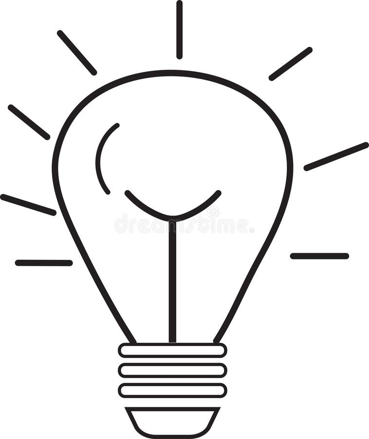 Ljusglödlampa, doodel-ikon eller kontur med svarta linjer av ljusa elektriska lampor vektor illustrationer