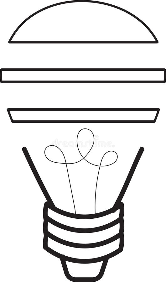 Ljusglödlampa, doodel-ikon eller kontur med svarta linjer av ljusa elektriska lampor royaltyfri illustrationer