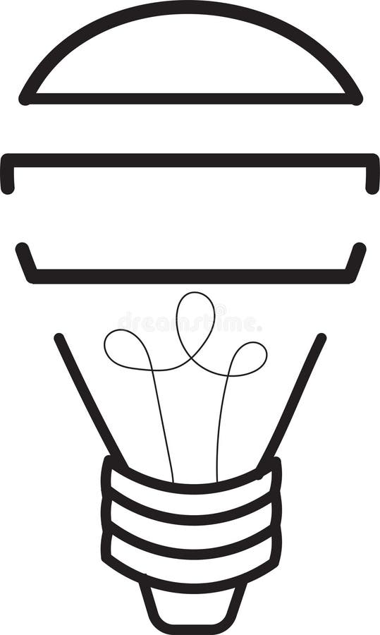 Ljusglödlampa, doodel-ikon eller kontur med svarta linjer av ljusa elektriska lampor stock illustrationer